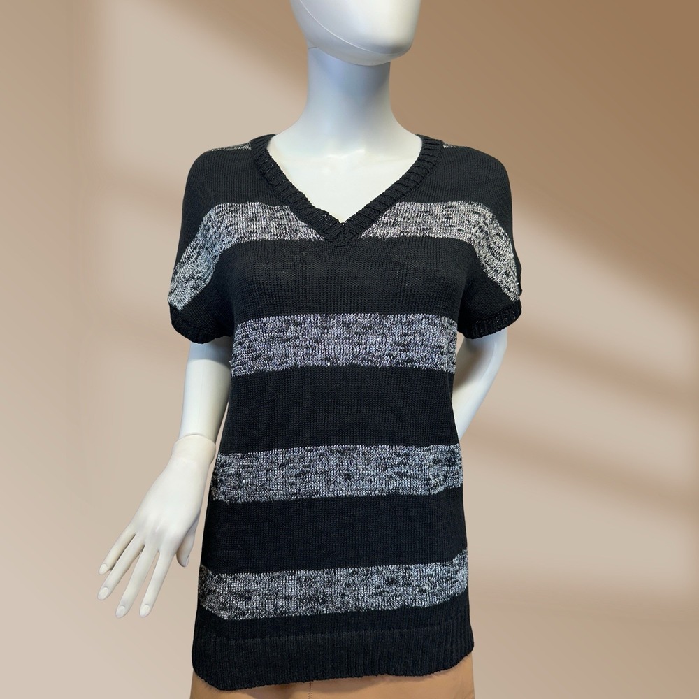 Live Ladies Black & White Sequined V-Neck Sweater Sz Medium
